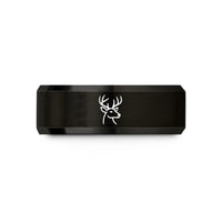 men's engraved wedding bands – black tungsten whitetail buck wedding band