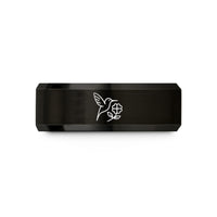 unique wedding ring sets – black tungsten hummingbird silhouette blossom wedding band