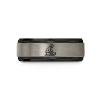 engraved rings for couples – black & blue & grey tungsten sledder silhouette wedding band