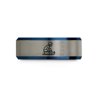 engraved rings for couples – black & blue & gray tungsten sledder silhouette wedding band