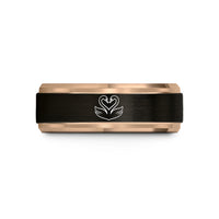 unique presents for her – black & rose gold tungsten swan heart wedding band