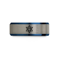 unique presents for mom – black & blue & silver tungsten unicursal hexagram wedding band