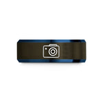 meaningful present for her – gunmetal & blue tungsten depth camera icon wedding band