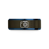 meaningful present for her – gunmetal & blue tungsten depth camera icon wedding band