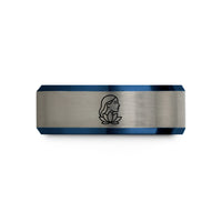 unique ring for women – black & blue & silver tungsten gratitude lotus wedding band