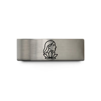 engraved ring for her – blue & silver tungsten gratitude lotus wedding band