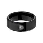 custom engraved ring – black tungsten wheel year wedding band