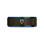 engraved ring for friend – gunmetal & blue tungsten power plug wedding band