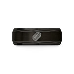 personalized rings for her – black tungsten bog tracks wedding band