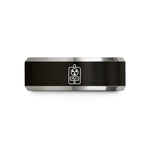 engraved rings for her – black & grey tungsten geiger counter wedding band