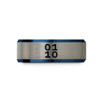 unique ring for her – blue & silver tungsten binary 0101 pattern wedding band