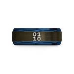 tungsten band for women – gunmetal & blue tungsten binary 0101 pattern wedding band