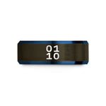 engraved ring for wife – gunmetal & blue tungsten binary 0101 pattern wedding band