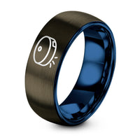 Gift for Her Wife – gunmetal & blue tungsten robot vacuum ring