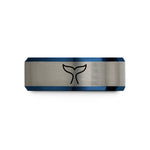 engraved ring for wife – black & blue & grey tungsten whale tail wedding band