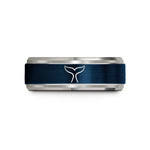 tungsten ring for women – blue & silver tungsten whale tail wedding band
