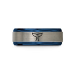 tungsten wedding band women – blue & gray tungsten whale tail wedding band