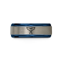 tungsten wedding band women – blue & gray tungsten whale tail wedding band