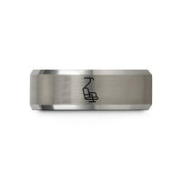 engraved ring for her – gray tungsten chairlift wedding band