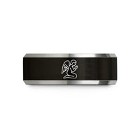 women's tungsten rings – black & gray tungsten kneeling angel prayer wedding band