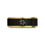 women's engraved jewelry – black & gold tungsten music note wedding band