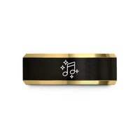 women's engraved jewelry – black & gold tungsten music note wedding band