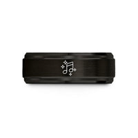 women's engraved jewelry – black & rose gold tungsten music note wedding band