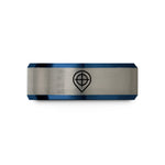 office present for her – blue & grey tungsten crosshair target pin wedding band