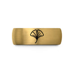 solid band for husband – black & gold tungsten ginkgo leaf wedding band