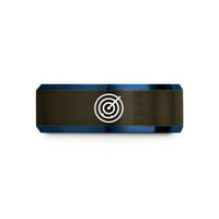 unique present for him – gunmetal & blue tungsten radar sweep wedding band