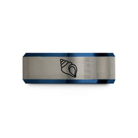 couples matching rings – black & blue & grey tungsten conch shell wedding band