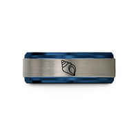 matching bands for couples – blue & grey tungsten conch shell wedding band