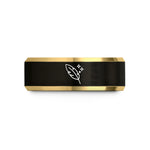 engraved rings for couples – black & gold tungsten feather stick sparks wedding band