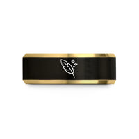 engraved rings for couples – black & gold tungsten feather stick sparks wedding band