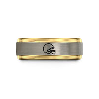 matching wedding bands men – black & gold & grey tungsten football helmet wedding band