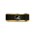engraved rings for couples – black & gold tungsten football helmet wedding band