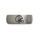 engraved rings for couples – grey tungsten football helmet wedding band