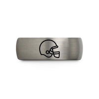 engraved rings for couples – grey tungsten football helmet wedding band