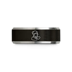 engraved jewelry for her – black & grey tungsten granny heart wedding band