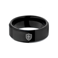 tungsten rings for women – black tungsten shield cross wedding band
