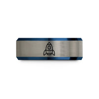 present ideas for sister – black & blue & grey tungsten space capsule wedding band