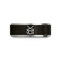 men’s black rings – black & gray tungsten marching tom sticks wedding band