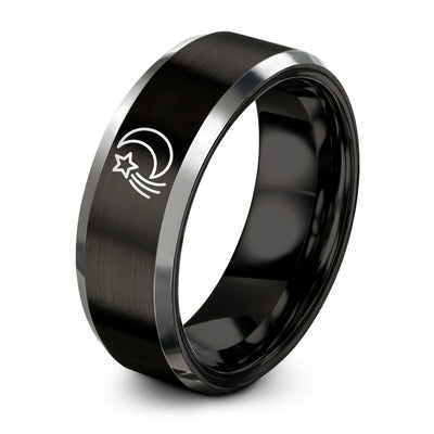 Shooting Star – Tungsten Wedding Band, 8 mm, Grey, Black Comfort-Fit Unisex