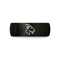 personalized couple bands – black & rose gold tungsten goat wedding band