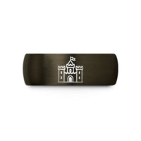 personalized rings for her – gunmetal & black tungsten engineer castle wedding band