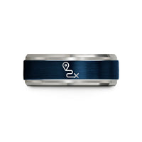 personalized mom presents – blue & grey tungsten route pin wedding band