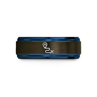 personalized mom presents – gunmetal & blue tungsten route pin wedding band