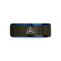 unique presents for him – gunmetal & blue tungsten drone propeller wedding band