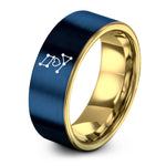 engraved ring for him – gold & blue tungsten constellation heart ring