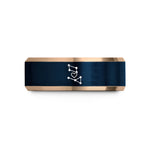 engraved ring for him – rose gold & blue tungsten constellation heart wedding band